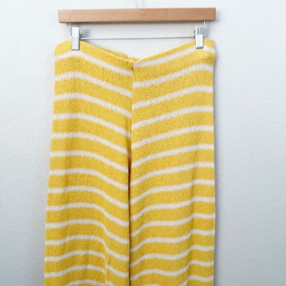 ZARA | Yellow White Stripe High Waist Knit Wide Leg Trousers Pull On | Large - Picture 3 of 6